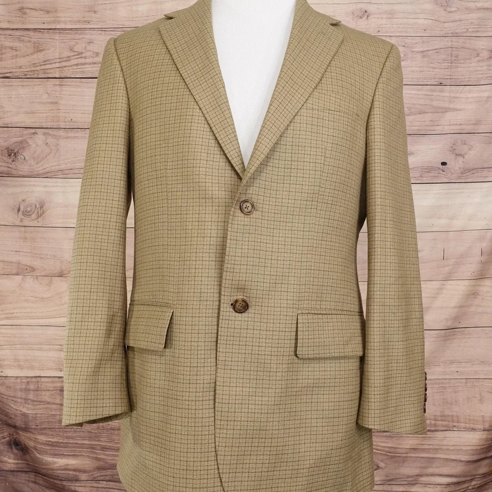 Nautica Blazer Mens 38R Beige Check Lambswool Tweed Sport Coat Jacket Notch